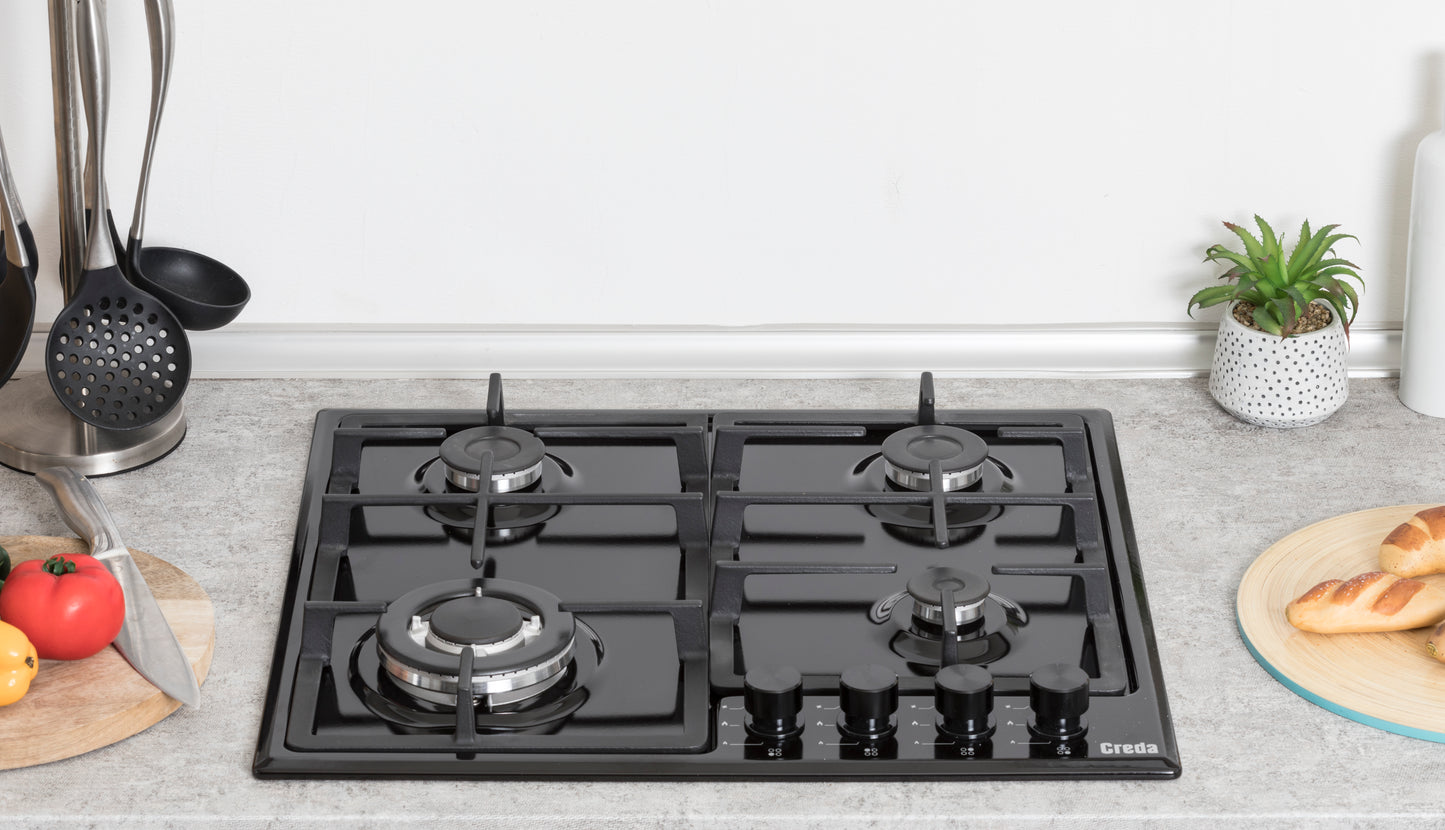 Creda C60GFCWBL BLACK 60CM GAS HOB WITH WOK BURNER