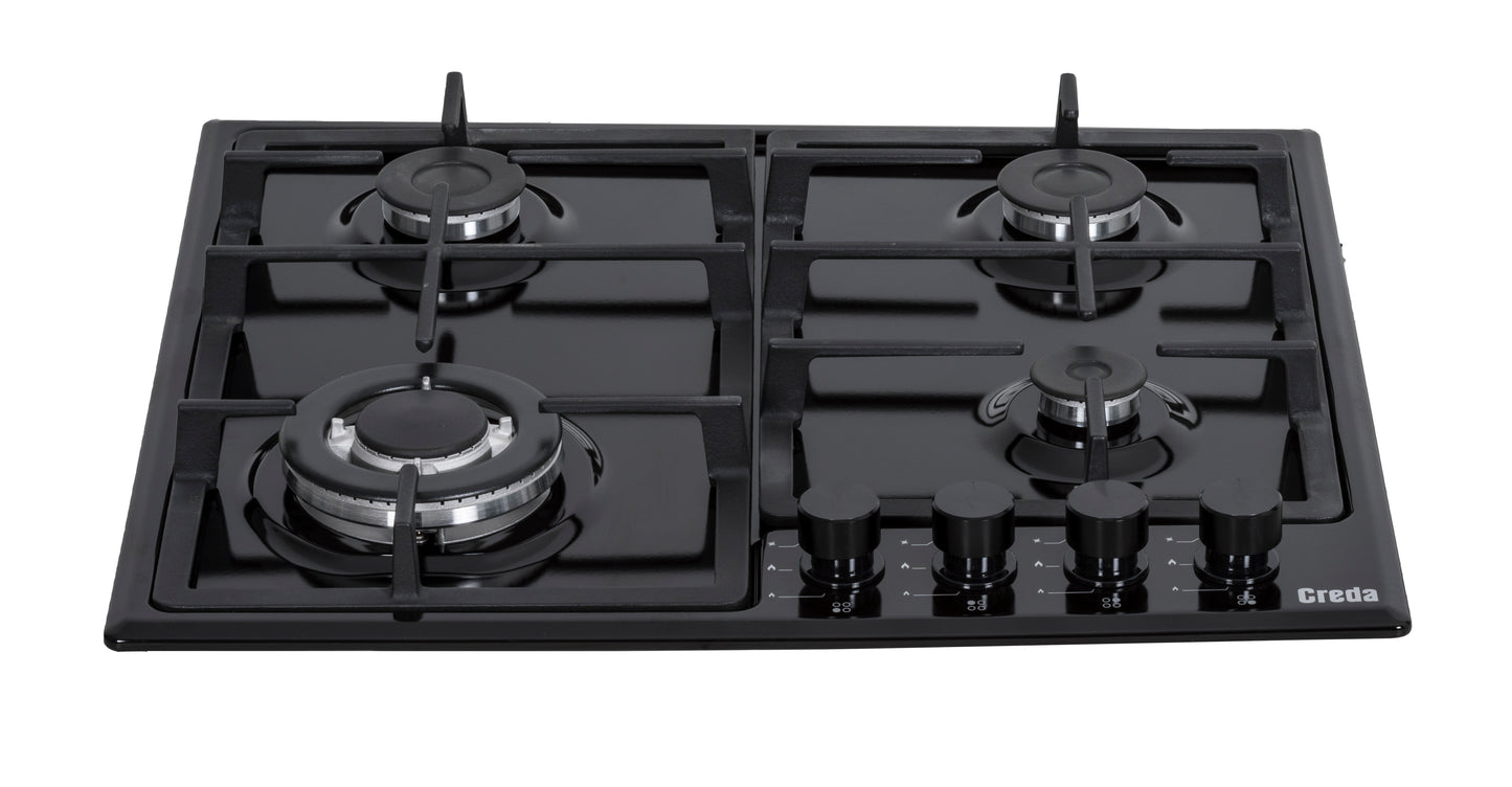 Creda C60GFCWBL BLACK 60CM GAS HOB WITH WOK BURNER