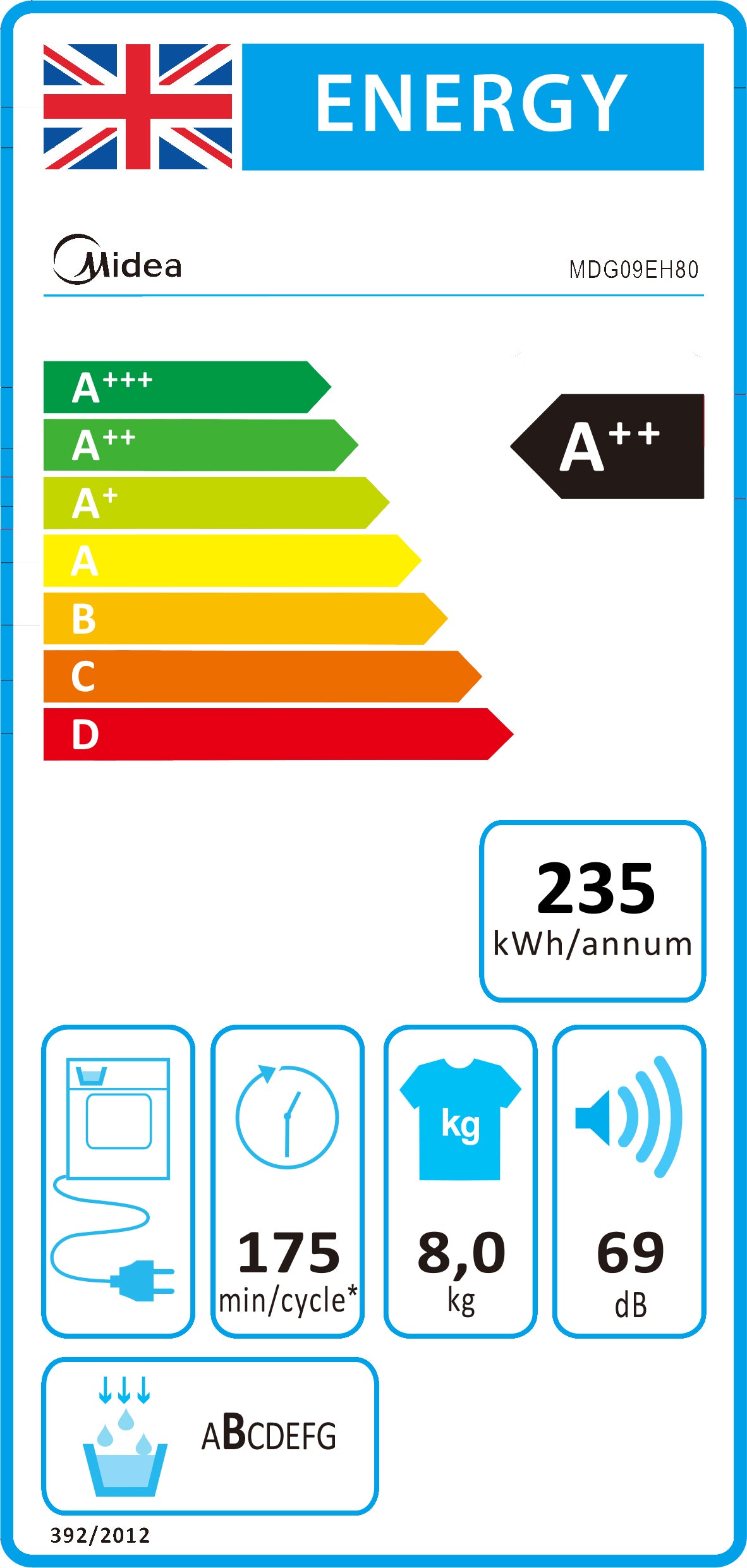 Midea MDG09EH80-1 8KG HEAT PUMP TUMBLE DRYER