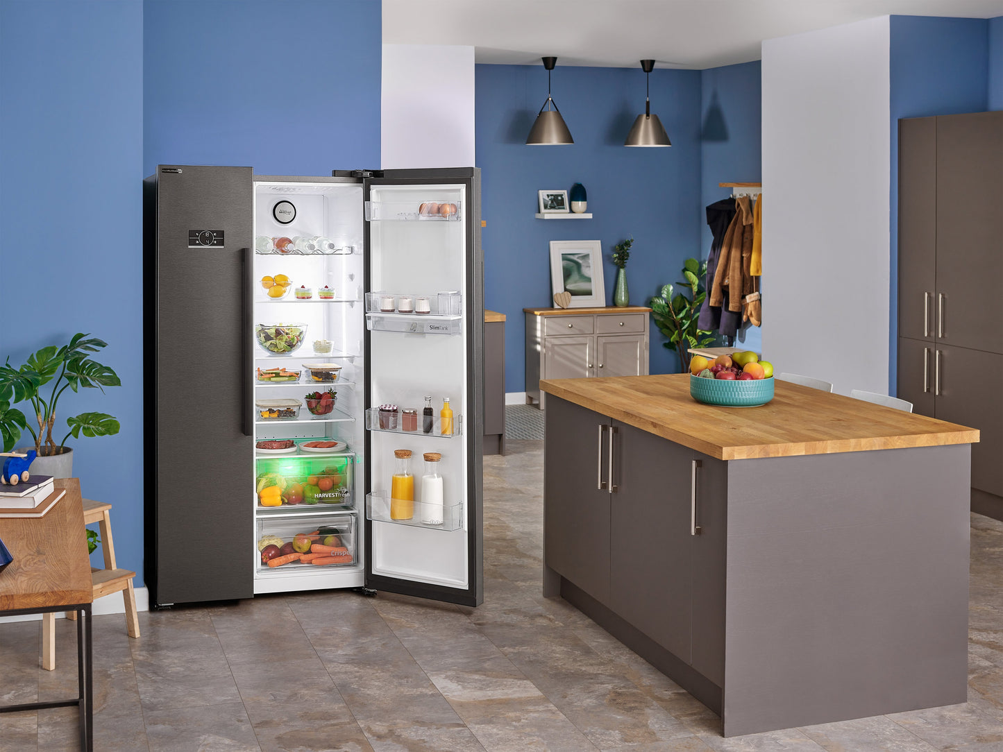 Beko ASD2341VB BLACK STEEL SIDE BY SIDE FRIDGE FREEZER WITH HARVESTFRESH