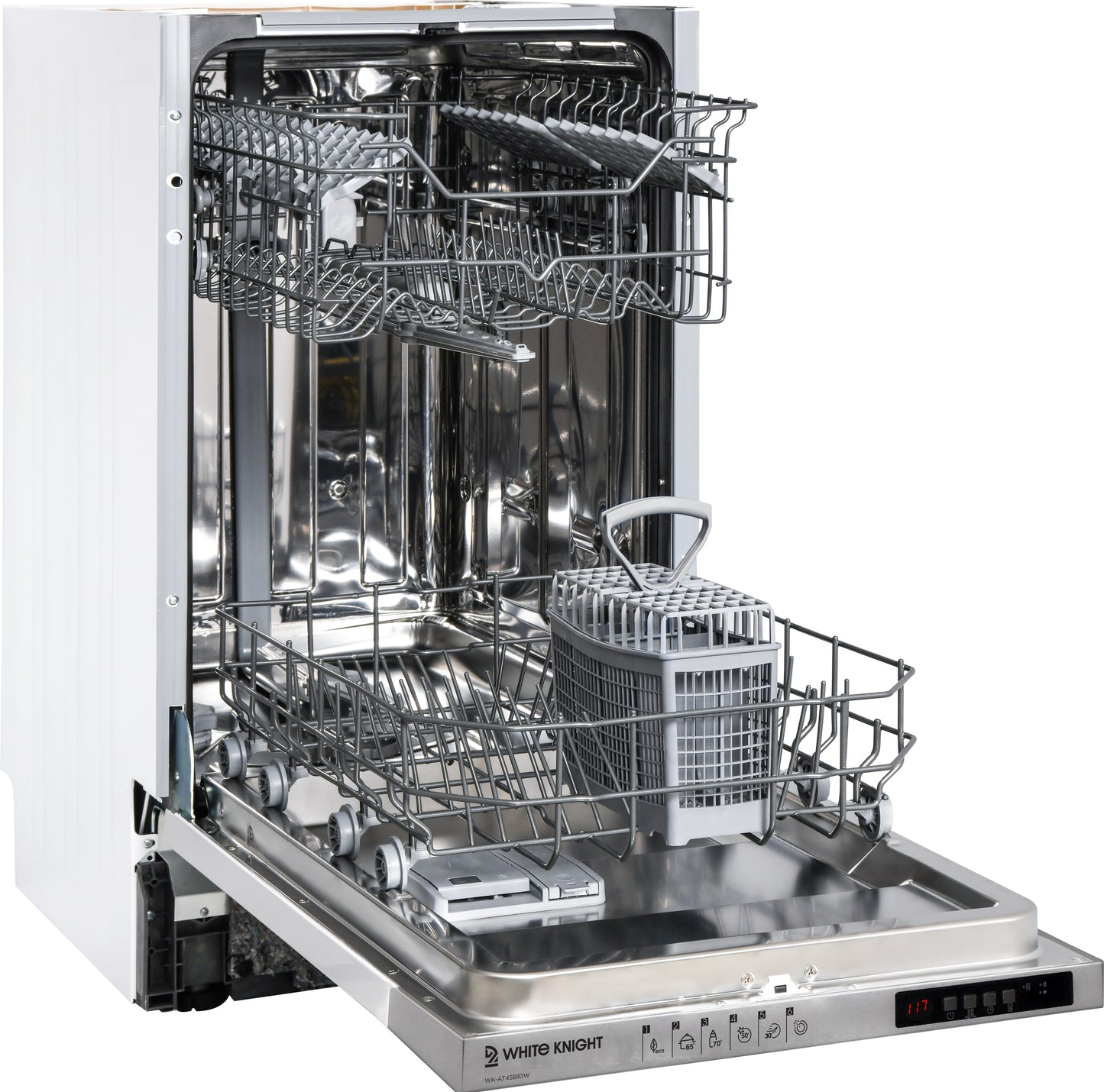 White Knight AT45BIDW FULLY INTEGRATRED SLIMLINE DISHWASHER