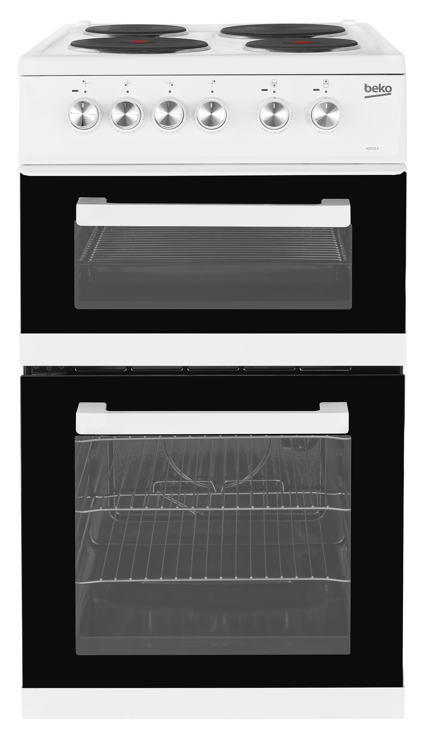 Beko KD531AW WHITE 50CM TWIN CAVITY ELECTRIC COOKER WITH SOLID PLATE HOB