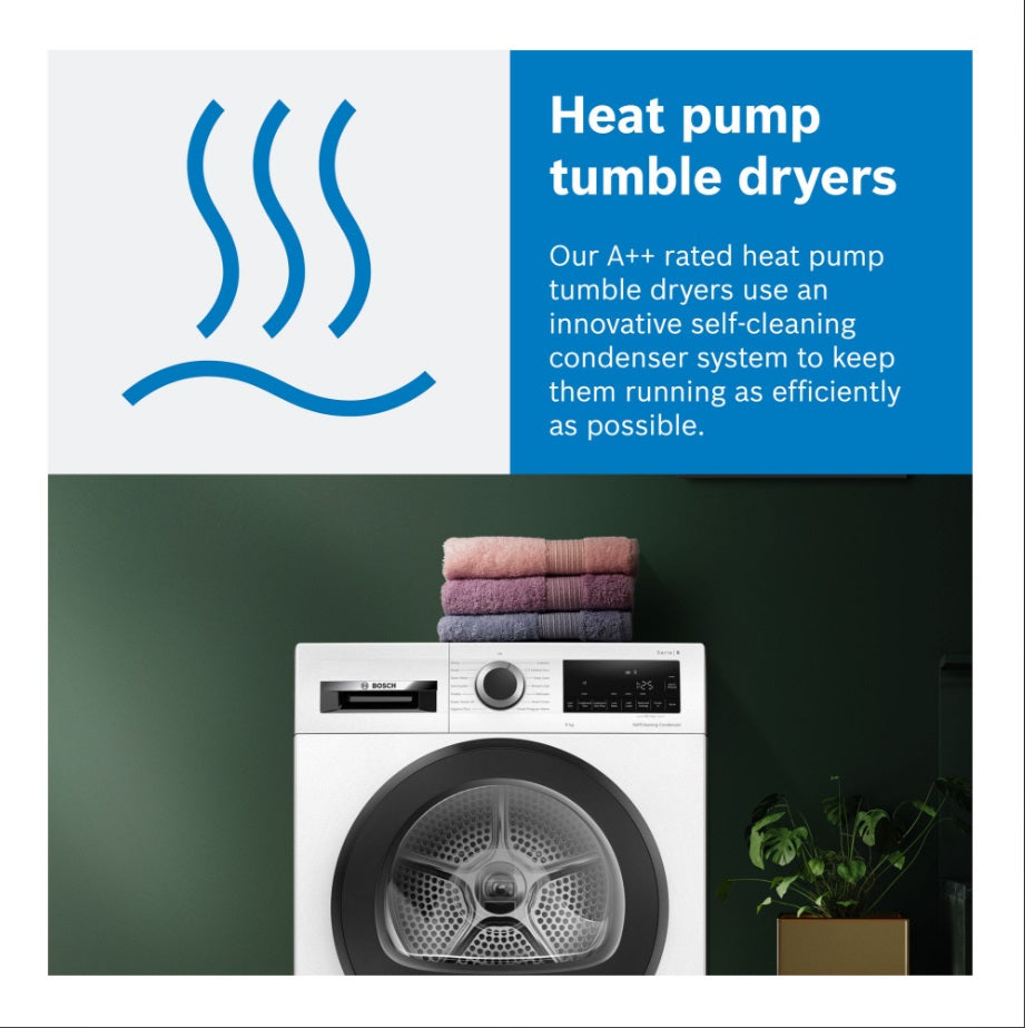 Bosch WQG245A0GB BOSCH WHITE SERIES 6 9KG HEAT PUMP TUMBLE DRYER
